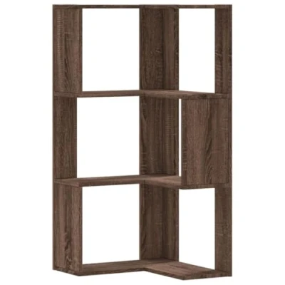 Image of vidaXL Corner Bookcase 3 Tier Bookshelf Brown Oak Engineered Wood, Space Saving Book Cabinet for Living Room, Bedroom, Office 50x50x102 cm