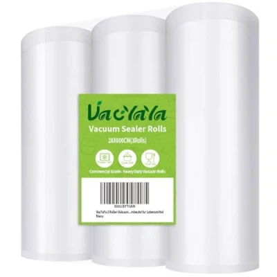 Image of VacYaYa 3 Pack 28x600cm Rolls (Total 18m) Vacuum Food Sealer Machine Freezer Bags with BPA Free,Heavy Duty,Great for Sous Vide and Vac Seal Storage