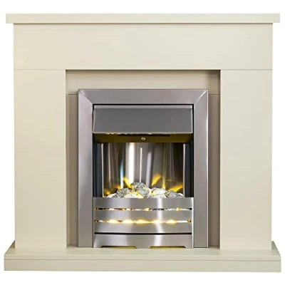 Image of Adam Lomond Fireplace in Stone Effect with Helios Electric Fire Brushed Steel, 39 Inch