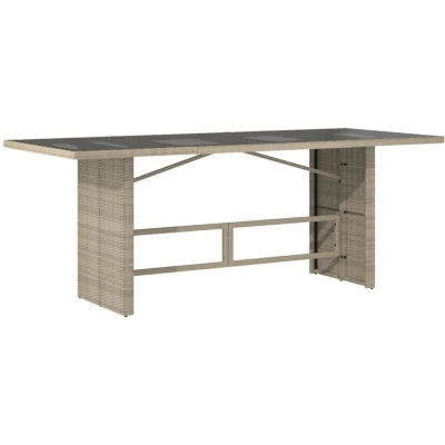 Image of vidaXL Garden Table with Glass Top Light Grey 190x80x74 cm Poly Rattan