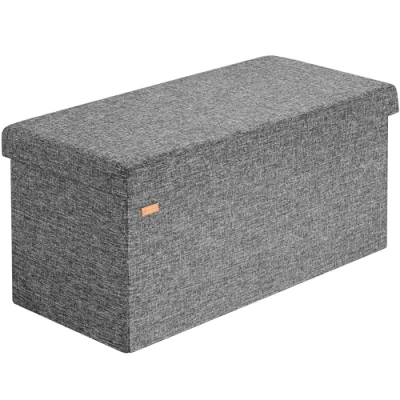 Image of CASARIA® Large Linen Look Foldable Ottoman Chest Bench with Padded Lid 80x40x40cm 100 Litres Decorative Shoe Storage Box Lounge Bedroom Hallway Furniture Dark Grey