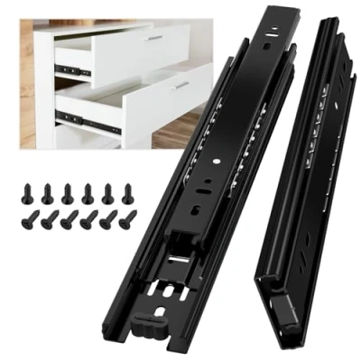 Image of AOLISHENG Drawer Runners Cabinet Slides 250mm 45kg Load Capacity Heavy Duty Kitchen Draw Full Extension Ball Bearing Sliders Replacement Rails Side Mount, Black 1 Pair