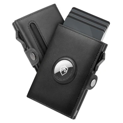 Image of YESIIW Mens Wallets for Apple Air tag, Pop up Men Card Wallet RFID Blocking, Slim Holder AirTag Men, Smart Minimalist with Coin Pocket &amp; 2 ID Windows Gifts Mens, Black