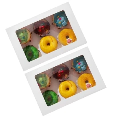 Image of ASAB Cupcake Box Hold 6 Count Containers with Clear Window Food Grade Birthday Patisserie Holder Easy Transport and Presentation Adjustable Insert (2 x Box)