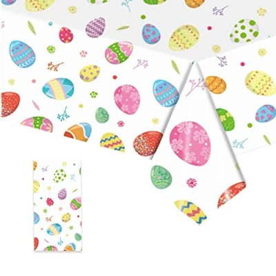Image of CODKU Easter Table Cloth Party Tablecloth Plastic Waterproof Eggs Chicks Cover Decor Wipeable Supplies, 274x137cm (bla010901)