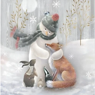 Image of Noel Tatt Charity Christmas Cards Pack of 10 with Artistic Snowman and Woodland Animals Design Eco Friendly Xmas Multipack Envelopes