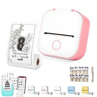 Image of Chagoo Mini Pocket Printer Inkless, Inkless Printer, Portable Instantly Sticker Thermal Wireless Bluetooth Photo Diy Scrapbook (Pink White)