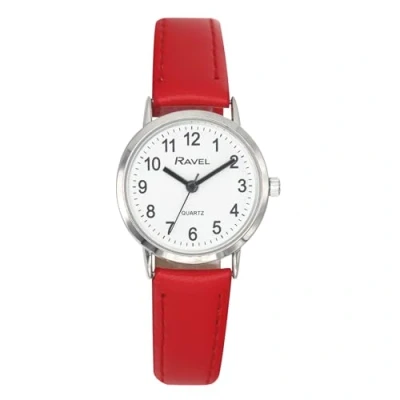 Image of Ravel Women&#039;s Classic Everyday Watch with Modern Numbers Analogue Quartz R0129.27.2 Red/Silver Tone/White Dial
