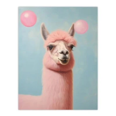 Image of Wee Blue Coo Bubblegum Llama Pastel Pink Fun Kids Large Wall Art Poster Print Thick Paper 18X24 Inch