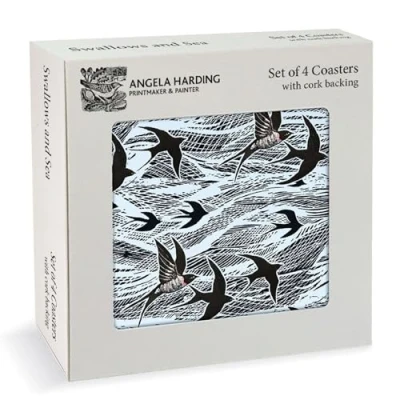 Image of Museums &amp; Galleries Set of 4 Cork Backed Coasters Swallows and Sea Design by Angela Harding Statement for the Home