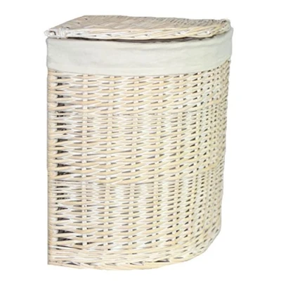 Image of Red Hamper H082 1 Wicker Small Corner White Wash Laundry Basket with a Lining