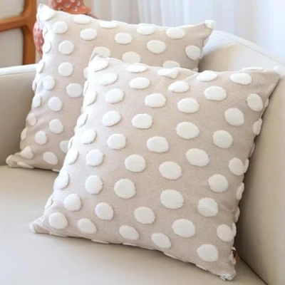Image of HAMUR HOME Set Of 2 Cushion Covers 45 X Cm Boho Decorative Cover Sofa Pillow For Living Room Bedroom (Point, Beige)