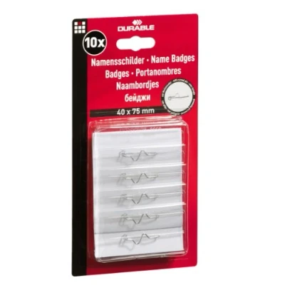 Image of Durable Name Badges with Pin 40 x 75 mm Ref 8608 [Pack of 10]