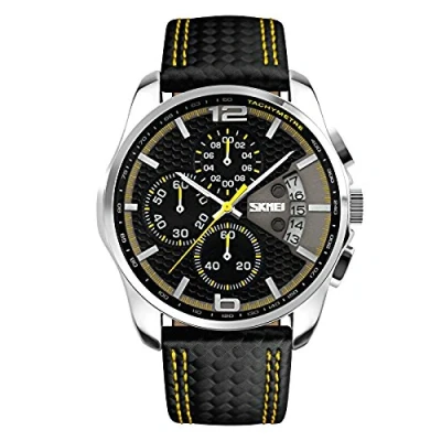 Image of SKMEI Men&#039;s Watches Fashion Big Large Face Stainless Steel Waterproof Luminous Analog Quartz Watch Day Date Luxury Business Blue Wristwatches for Men Gifts, yellow