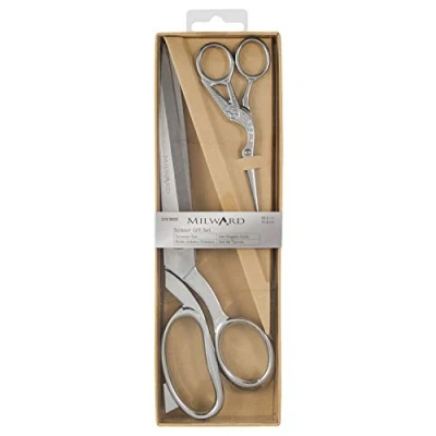 Image of Milward 2189020 Premium Gift Set Includes Dressmaking Shears and Stork Embroidery Scissors, Silver, 25.5cm 11.5cm