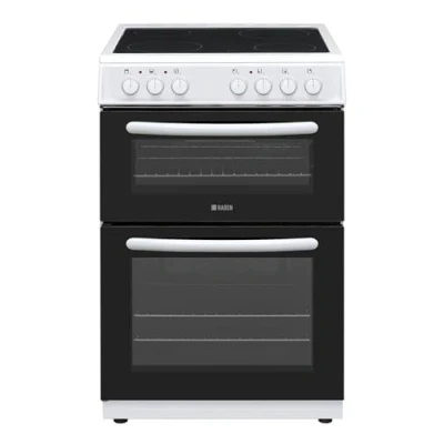 Image of Haden 60cm Electric Cooker, Double Oven with Ceramic Hob, HE65DOMW, 69L Main Oven, 39L Top White