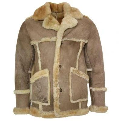 Image of Infinity Leather Mens Designer Beige Long Winter Real Sheepskin Coat