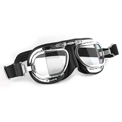 Image of HDM Halcyon MK49 Leather Motorcycle Goggles for Open Face Helmets (Black Leather)