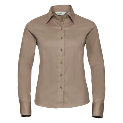 Image of Russell Athletic Collection Womens/Ladies Long Sleeve Classic Twill Shirt (Khaki) Cotton Size X Small