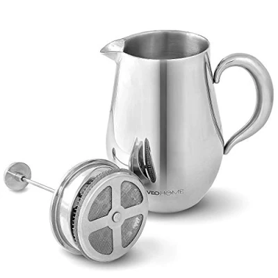Image of Cafetiere French Press Coffee Maker by VeoHome Unbreakable and Keeps Hotter for a Long time Thanks to its Double Wall (1 Liter)