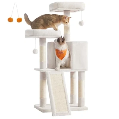 Image of Feandrea Cat Tree, Condo 115 cm, Scratching Ramp, Cream White PCT141W02