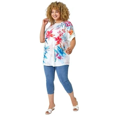 Image of Roman Curve Womens Elastic Waist Cropped Denim Jeggings Blue Size UK 26 28