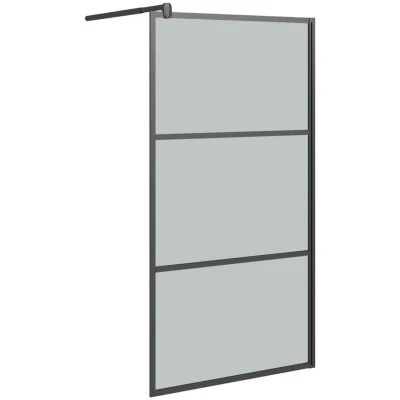 Image of vidaXL Walk in Shower Wall 100x195cm Dark ESG Glass Black