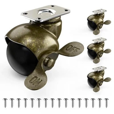 Image of HOLKIE 50mm Ball Castor Wheel Antique Furniture Castors Swivel Wheels for Brass with Safety Brake Total Capacity 200KG (pack of 4)