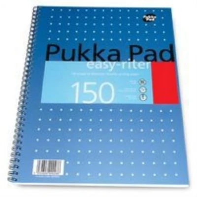 Image of Pukka Pad, Easy Riter A4 Notebook 3 Pack Twin Wirebinding with 150 Pages of 80GSM Paper, Perforated Edges, and 4 Hole Punch Compatibility 29.3 x 27cm