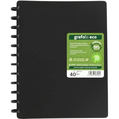 Image of Grafoplas Folder with Removable Sleeves in ECO A4 40 Extra Smooth Polypropylene Linings 70% Recycled Rigid Covers 100% Allows Interleaving and Replacement Plastic Easily