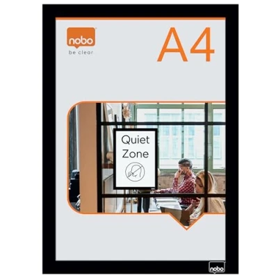 Image of Nobo Self adhesive Magnetic Poster Frame A4, Display Frame, Pack of 2, A4 Frames for Posters, Signs and Information, Black, 1915697