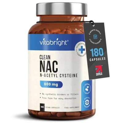 Image of NAC Supplement 600mg x180 Capsules, Pure acetylcysteine for Glutathione, Detox, Post Workout Gym Supplements Men &amp; Women, N (L Cysteine) VitaBright Acetyl Cysteine