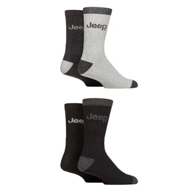 Image of Mens 4 Pair Jeep Plain Regenerated Cotton Boot Socks Charcoal / Black 6 11