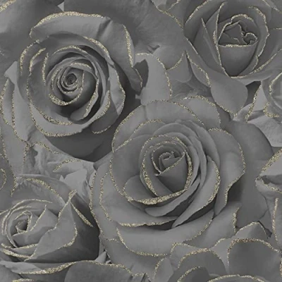 Image of Madison Glitter Black Wallpaper Gold Floral Rose Flower Textured Modern Contemporary Feature Wall