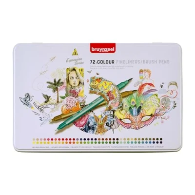 Image of Bruynzeel Creatives Fineliner/Brush Pen Set of 72 Colors Dual Tip Pens for Writing, Drawing &amp; Coloring Books Adults