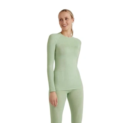 Image of FALKE Women&#039;s Wool Tech Round Neck W L/S SH Functional Yarn Quick Dry 1 Piece Base Layer Top, Green (Quiet 7378), M