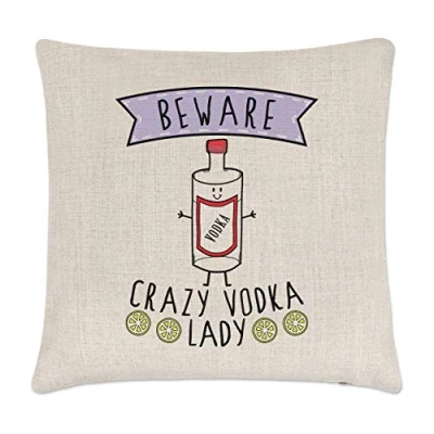 Image of Gift Base Beware Crazy Vodka Lady Linen Cushion Cover
