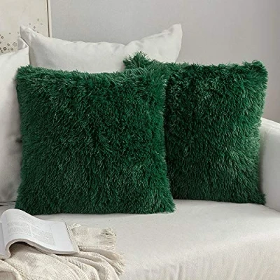 Image of MIULEE Pack of 2 Faux Fur Cushion Covers Fluffy Soft Decorative Square Pillowcase Plush Case Throw Pillow Cover For Livingroom Sofa Bedroom 18x18 Inch 45x45cm 18&quot;x18&quot; Dark Green