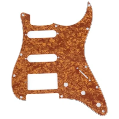 Image of Musiclily HSS 11 Hole Guitar Strat Pickguard for Fender USA/Mexican Made Standard Stratocaster Modern Style, 4Ply Earthy Yellow Pearl