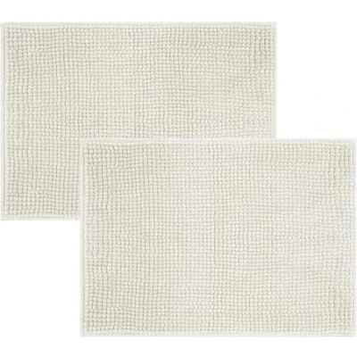 Image of Hafaa Bath Mat Non Slip Anti Mould 2 Pack (White) 40x60 cm Chenille Bathroom