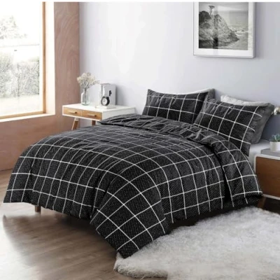 Image of HOMES LINEN Duvet Cover Set Printed Checked Dot Mateo Reversible Quilt Bedding (Black, Single)