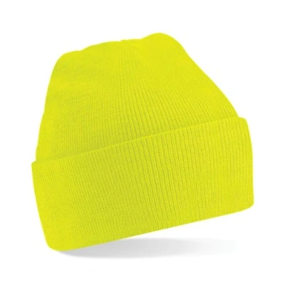 Image of Beechfield Turn up Beanie Baseball Cap, Yellow (Fluorescent Yellow), One Size