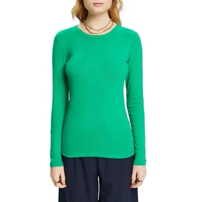 Image of ESPRIT Women&#039;s Long Sleeve Crew Neck T Shirt, 100% Cotton, XL, Green (310)