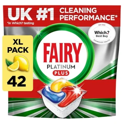 Image of Fairy Platinum Plus All In 1 Dishwasher Tablets Bulk, Plus, 42 Tablets, Lemon, With Anti Dull Technology &amp; Rinse Aid Action