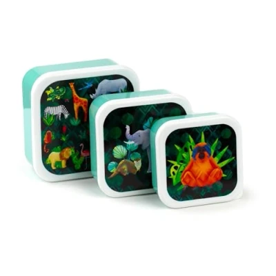 Image of Puckator Set of 3 Lunch Box S/M/L Animal Kingdom Lunchbox with Multi Compartments Small Food Containers for Adults and Kids Girls Boys Snack Storage