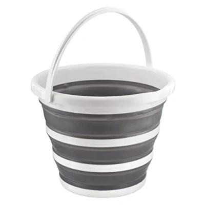 Image of Homeshopa Collapsible Bucket, Compact 10L Capacity, Sturdy Foldable Silicone Water Bucket with Comfortable Grip Handle, Portable Space Saving Large Pail, Cleaning Fishing Camping (Grey)