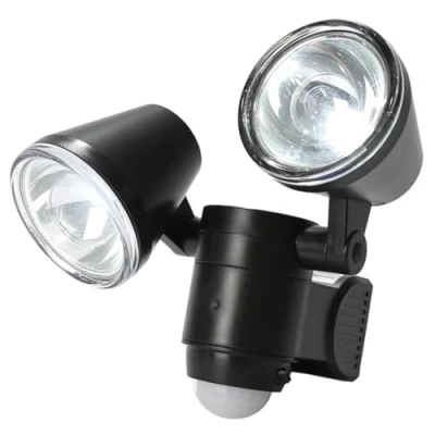 Image of Outdoor Battery Operated Garden Security IP44 Twin Head Spot Welcome Wall Flood Light with PIR Motion Sensor, 350 Lumen, Bright White LED by Festive Lights