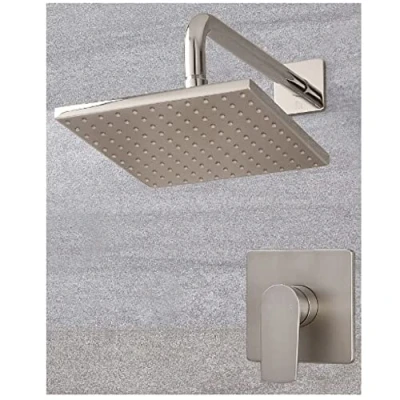 Image of Milano Hunston Modern Manual Mixer Shower Valve with 300mm Square Rainfall Head and Wall Mounted Arm Brushed Nickel