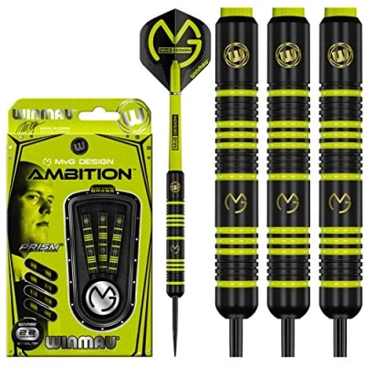 Image of WINMAU Michael van Gerwen MvG Ambition Brass 22g Professional Steel Tip Darts Set with Flights and Shafts (stems)