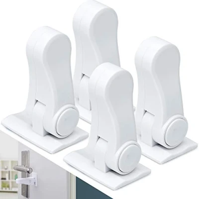 Image of Winfred 4 Pack Baby Door Handle Locks, Child Safety Locks Proof Lever Lock with 3M Adhesive Children Security for Doors Windows (White)